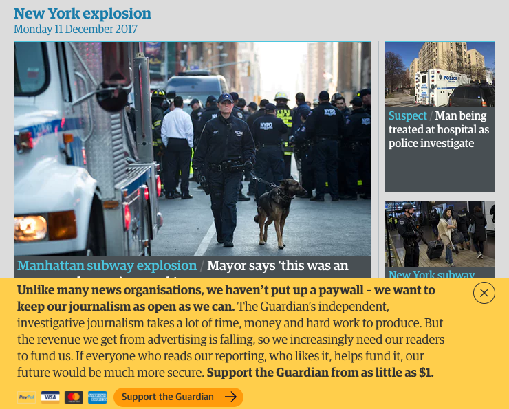 A screenshot of The Guardian homepage